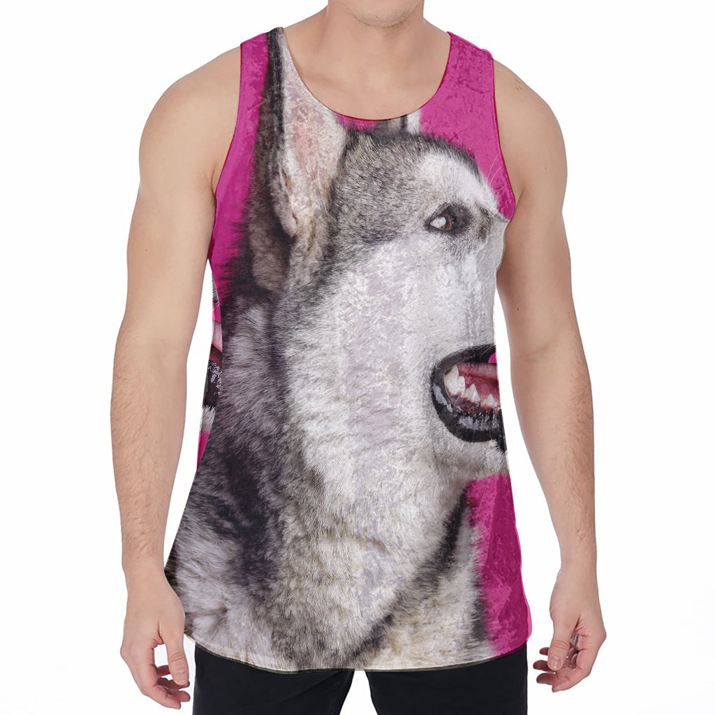 Cute Alaskan Malamute Print Men's Velvet Tank Top