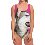 Cute Alaskan Malamute Print One Piece Swimsuit