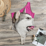 Cute Alaskan Malamute Print One Shoulder Bodysuit