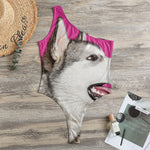 Cute Alaskan Malamute Print One Shoulder Bodysuit