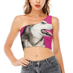 Cute Alaskan Malamute Print One Shoulder Crop Top