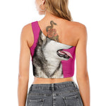 Cute Alaskan Malamute Print One Shoulder Crop Top