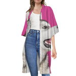 Cute Alaskan Malamute Print Open Front Beach Cover Up