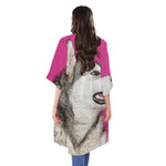 Cute Alaskan Malamute Print Open Front Beach Cover Up