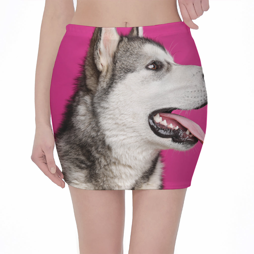 Cute Alaskan Malamute Print Pencil Mini Skirt