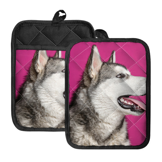 Cute Alaskan Malamute Print Pot Holders With Pocket