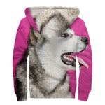 Cute Alaskan Malamute Print Sherpa Lined Zip Up Hoodie