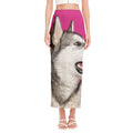 Cute Alaskan Malamute Print Side Slit Maxi Skirt