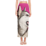 Cute Alaskan Malamute Print Side Slit Maxi Skirt
