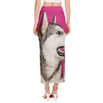 Cute Alaskan Malamute Print Side Slit Maxi Skirt
