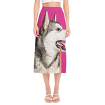 Cute Alaskan Malamute Print Side Slit Midi Skirt