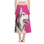 Cute Alaskan Malamute Print Side Slit Midi Skirt
