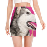 Cute Alaskan Malamute Print Side Slit Mini Skirt