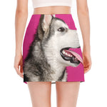 Cute Alaskan Malamute Print Side Slit Mini Skirt