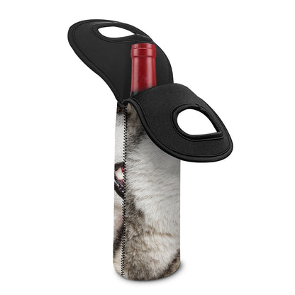 Cute Alaskan Malamute Print Single Neoprene Wine Tote
