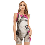 Cute Alaskan Malamute Print Sleeveless One Piece Swimsuit