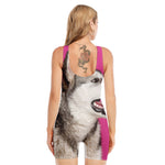 Cute Alaskan Malamute Print Sleeveless One Piece Swimsuit