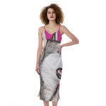 Cute Alaskan Malamute Print Slim Fit Midi Cami Dress