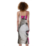 Cute Alaskan Malamute Print Slim Fit Midi Cami Dress