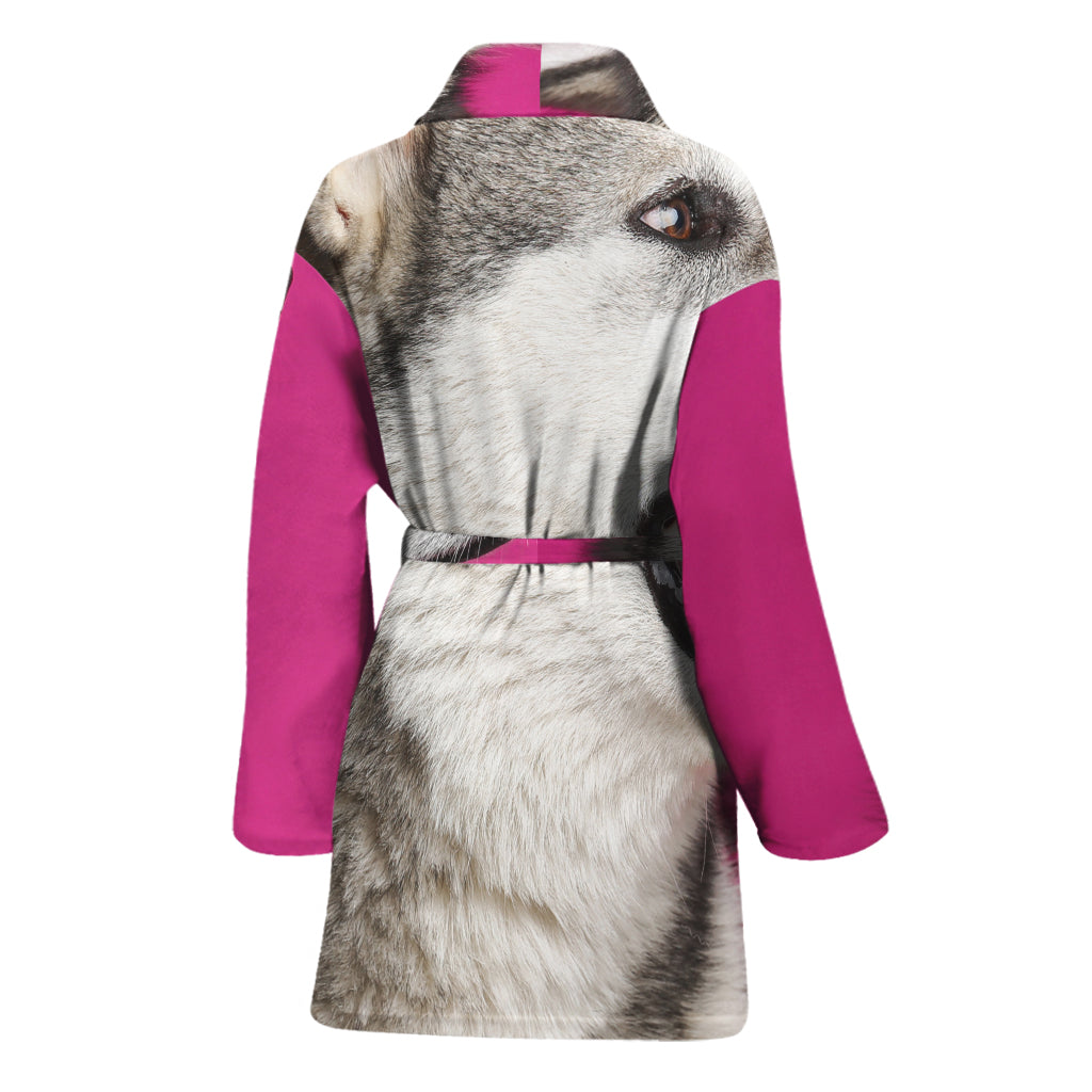 Cute Alaskan Malamute Print Women's Bathrobe