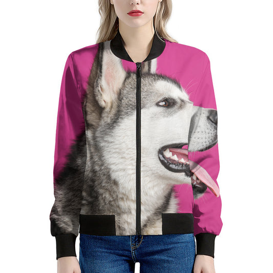 Cute Alaskan Malamute Print Women's Bomber Jacket
