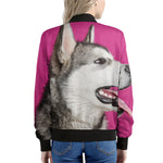 Cute Alaskan Malamute Print Women's Bomber Jacket
