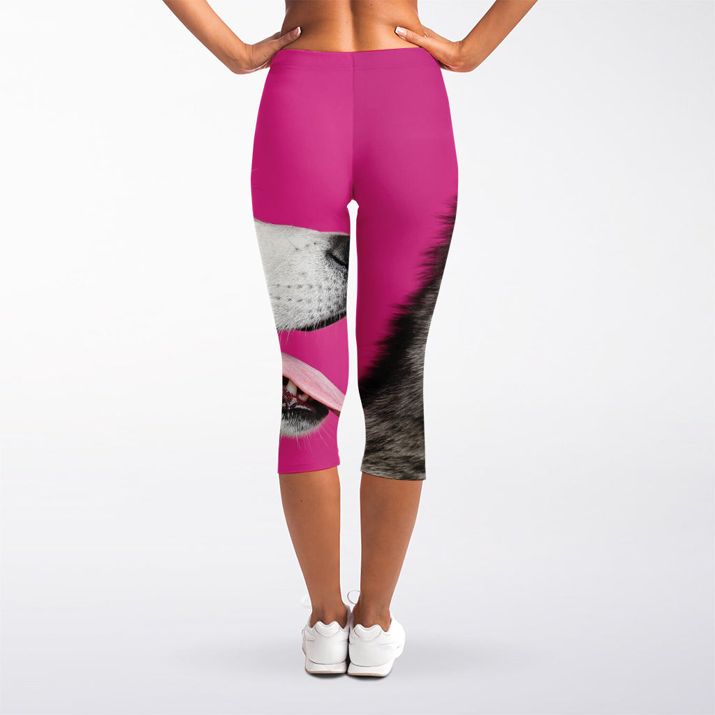 Cute Alaskan Malamute Print Women's Capri Leggings