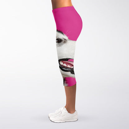 Cute Alaskan Malamute Print Women's Capri Leggings