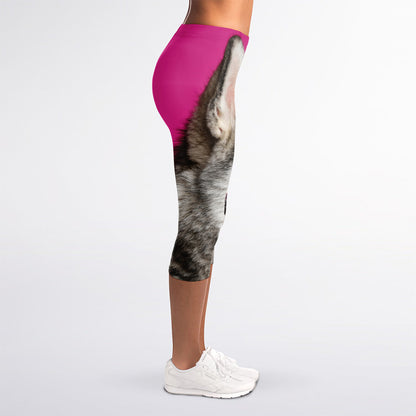 Cute Alaskan Malamute Print Women's Capri Leggings