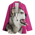 Cute Alaskan Malamute Print Women's Cotton Blazer