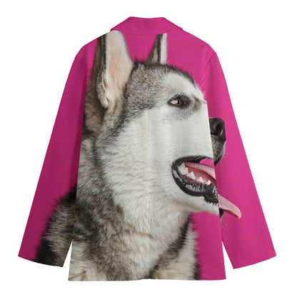 Cute Alaskan Malamute Print Women's Cotton Blazer