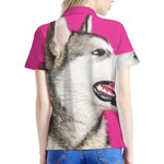 Cute Alaskan Malamute Print Women's Polo Shirt