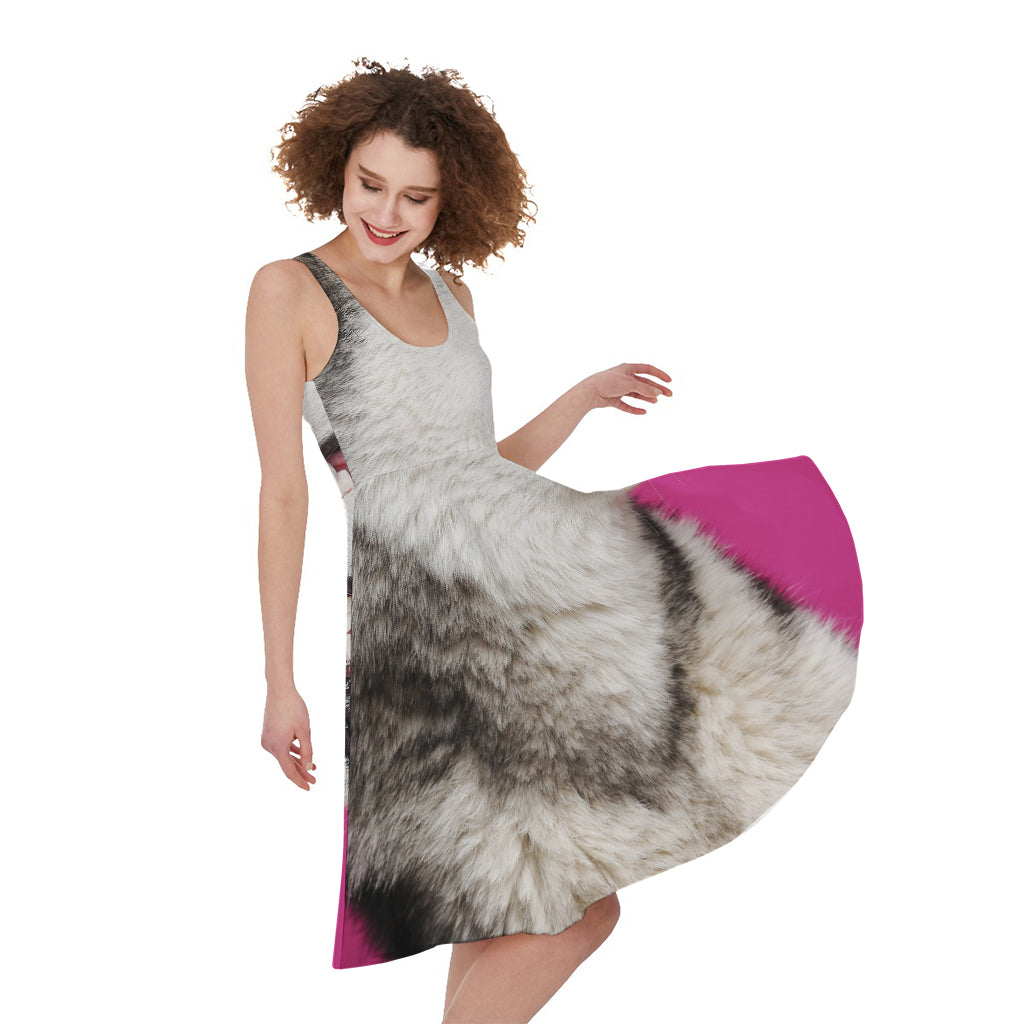 Cute Alaskan Malamute Print Women's Sleeveless Dress
