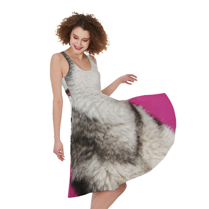 Cute Alaskan Malamute Print Women's Sleeveless Dress