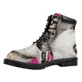 Cute Alaskan Malamute Print Padded Collar Lace Up Boots