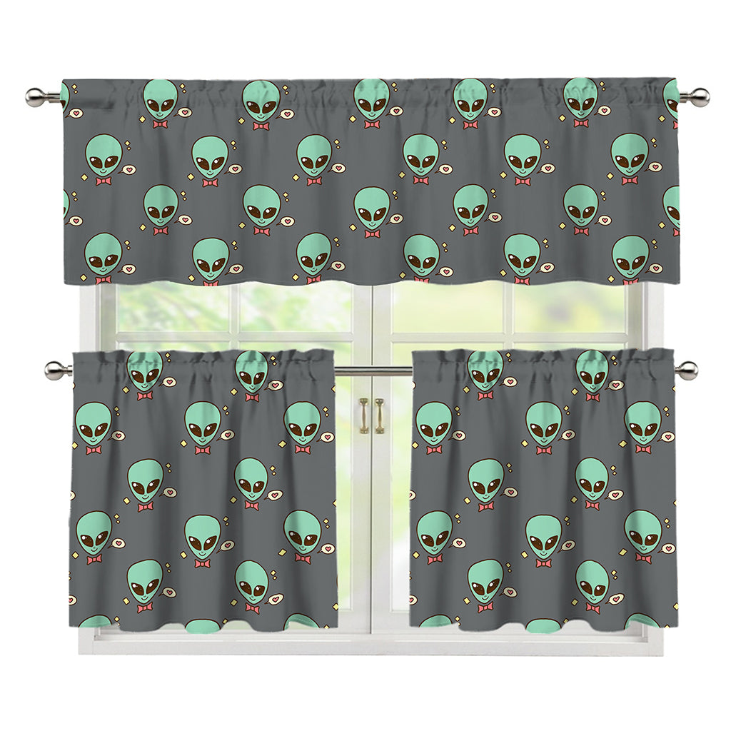 Cute Alien With Bow Tie Print 3 Piece Kitchen Curtains