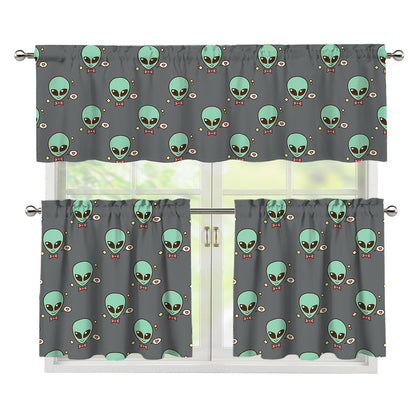 Cute Alien With Bow Tie Print 3 Piece Kitchen Curtains