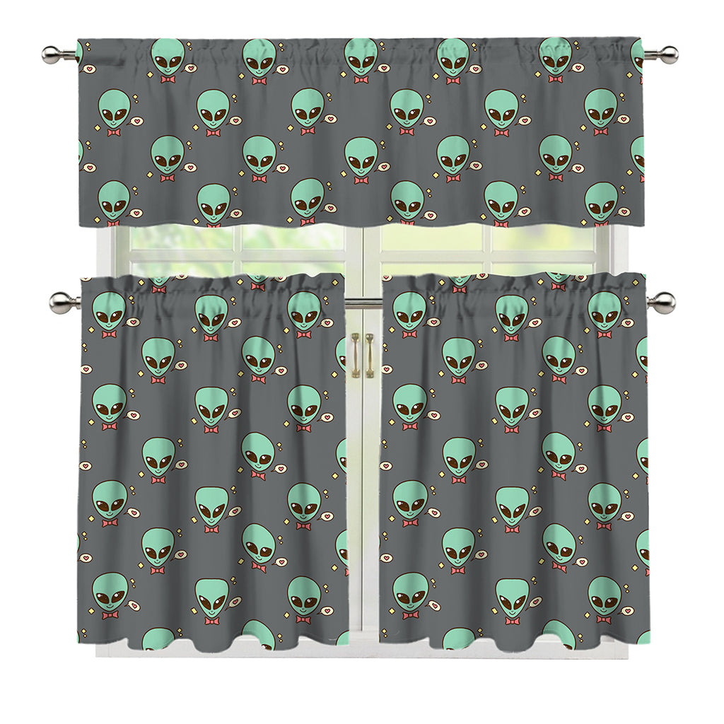 Cute Alien With Bow Tie Print 3 Piece Kitchen Curtains