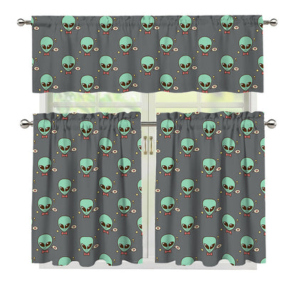 Cute Alien With Bow Tie Print 3 Piece Kitchen Curtains