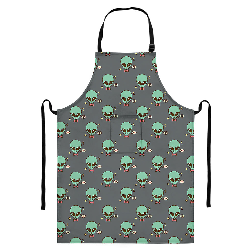 Cute Alien With Bow Tie Print Bib Apron With Pocket