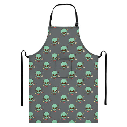Cute Alien With Bow Tie Print Bib Apron With Pocket