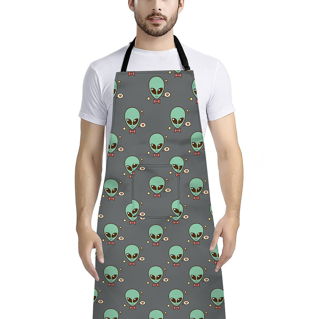 Cute Alien With Bow Tie Print Bib Apron With Pocket
