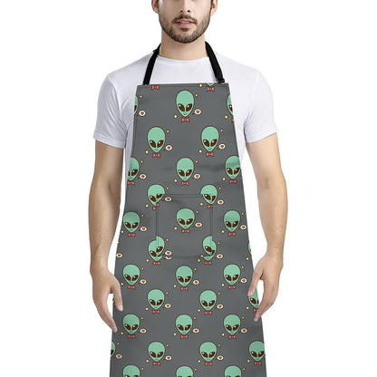 Cute Alien With Bow Tie Print Bib Apron With Pocket