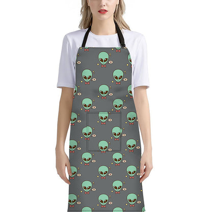 Cute Alien With Bow Tie Print Bib Apron With Pocket
