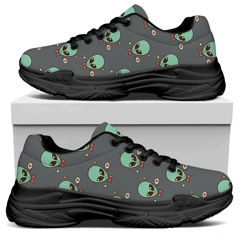 Cute Alien With Bow Tie Print Black Chunky Shoes