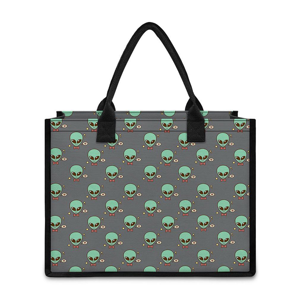 Cute Alien With Bow Tie Print Canvas Tote Bag