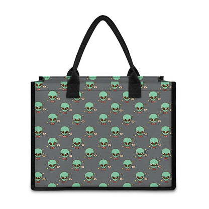 Cute Alien With Bow Tie Print Canvas Tote Bag