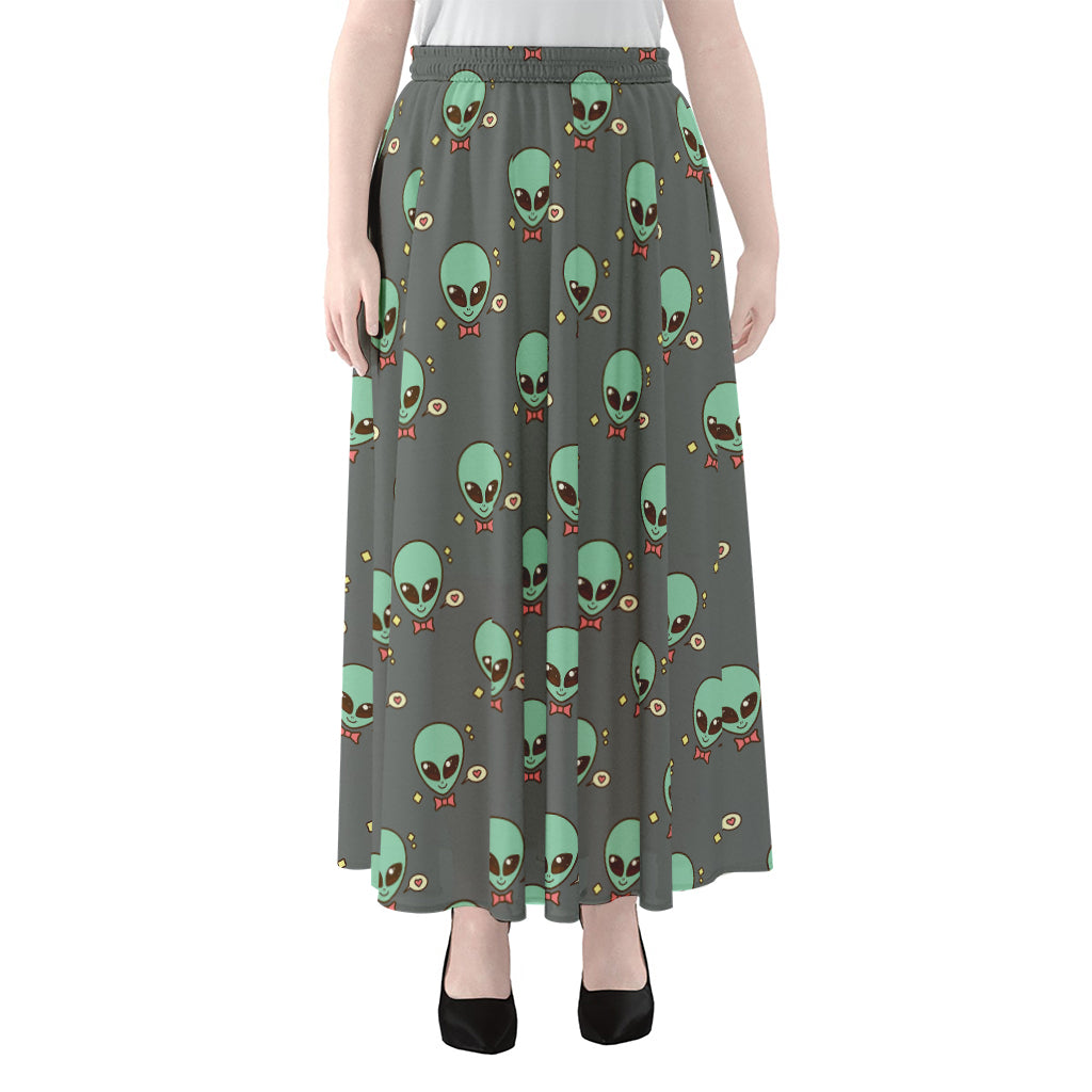 Cute Alien With Bow Tie Print Chiffon Maxi Skirt