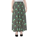 Cute Alien With Bow Tie Print Chiffon Maxi Skirt