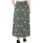 Cute Alien With Bow Tie Print Chiffon Maxi Skirt